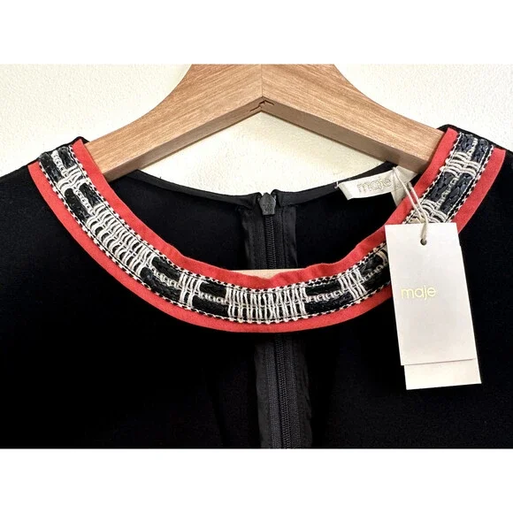 Maje Fraiche Keyhole Black Embroidered Short Sleeve Blouse size 2 $345 - Picture 11 of 15